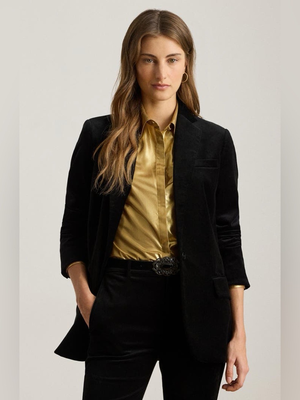 Lauren Ralph Lauren Stretch Velvet Blazer Black Size 8
